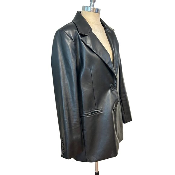Rebecca Minkoff Womens Black Faux Leather Blazer Jacket Medium - Picture 2 of 6